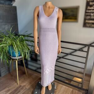 NWT Lavender Crochet Knit Midi Dress V-Neck Sleeveless Pointelle Hem S/M